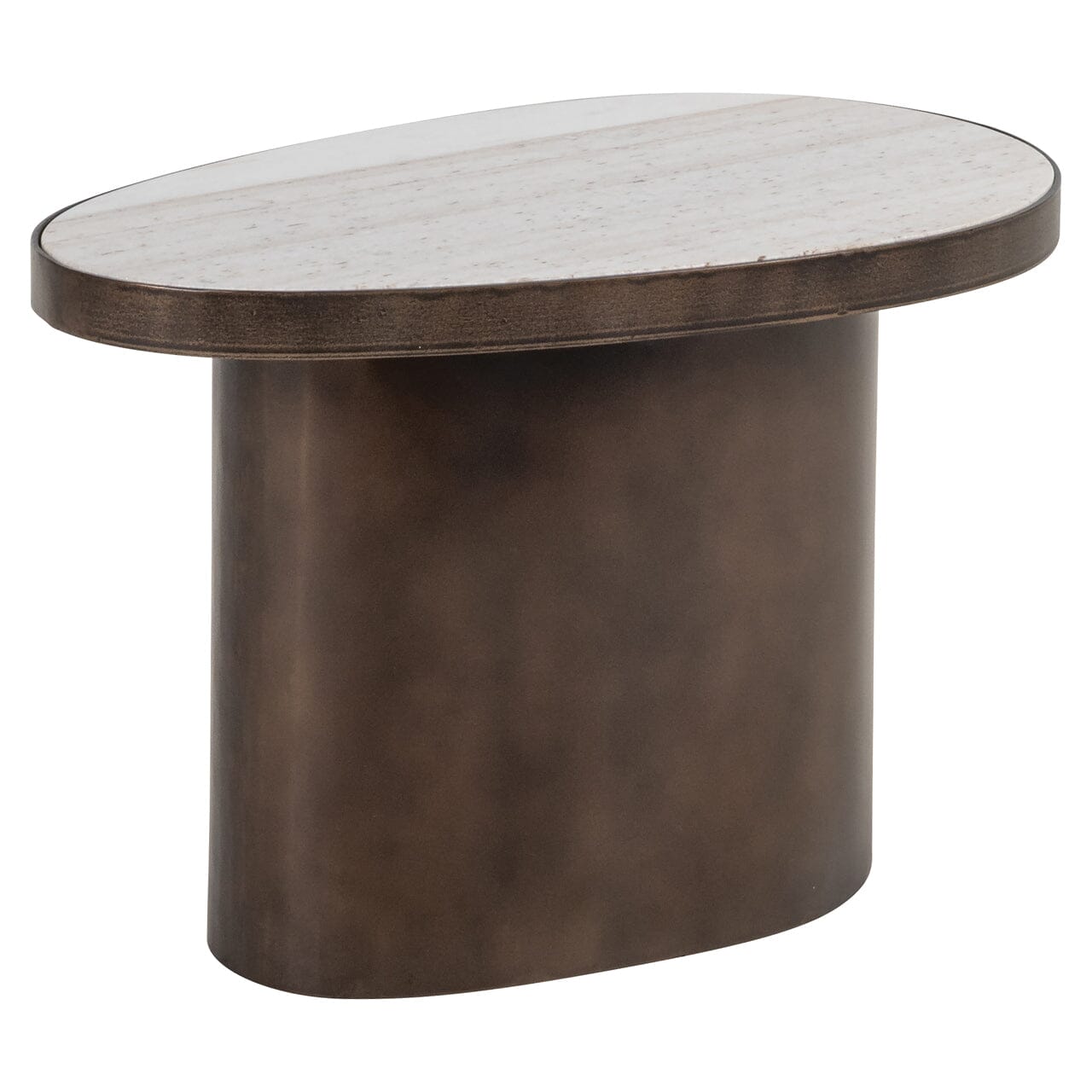 Bronze Ovaler Beistelltisch mit Marmorplatte