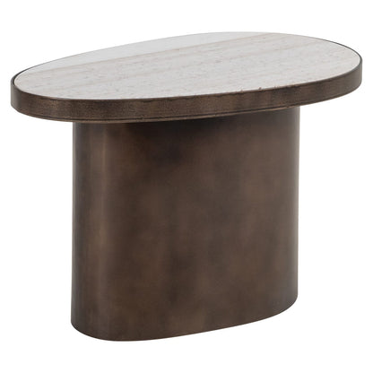 Bronze Ovaler Beistelltisch mit Marmorplatte