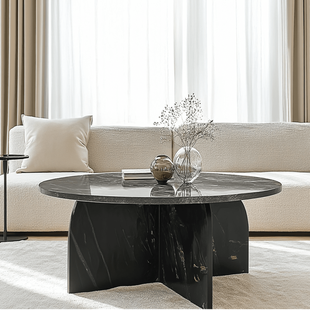 Runder Couchtisch aus schwarzem Marmor