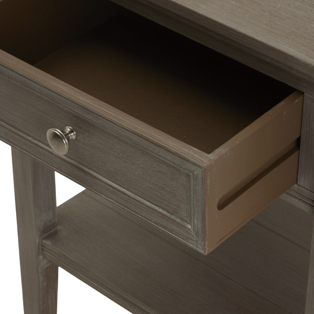 Grau lasierter Beistelltisch mit 1 Schublade aus Holz