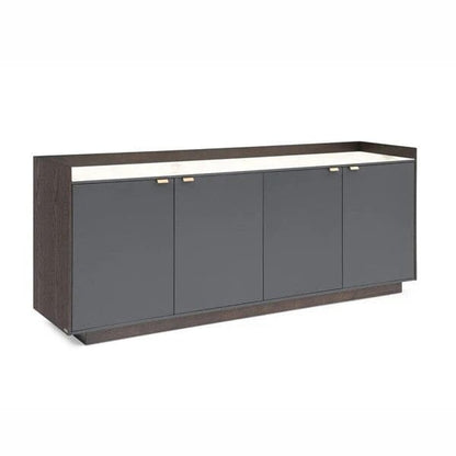 Dunkelgraues Eichen-Sideboard mit 4 Türen und Marmorplatte