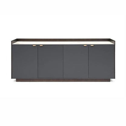Dunkelgraues Eichen-Sideboard mit 4 Türen und Marmorplatte
