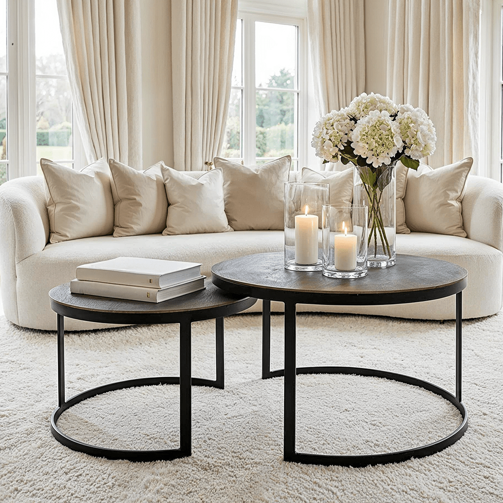 Geschachtelte Couchtische in Schwarz und Antikbronze