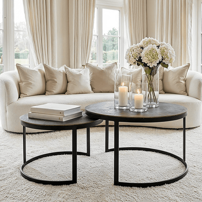 Geschachtelte Couchtische in Schwarz und Antikbronze