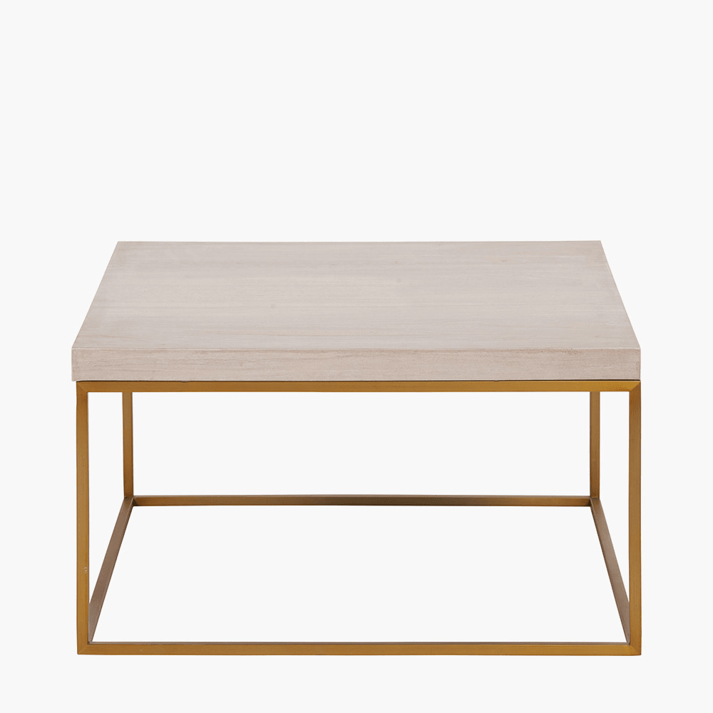 Couchtisch Beige Granit & Gold Quadratisch