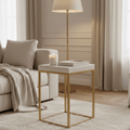 Beigener Granit- & goldener quadratischer Beistelltisch
