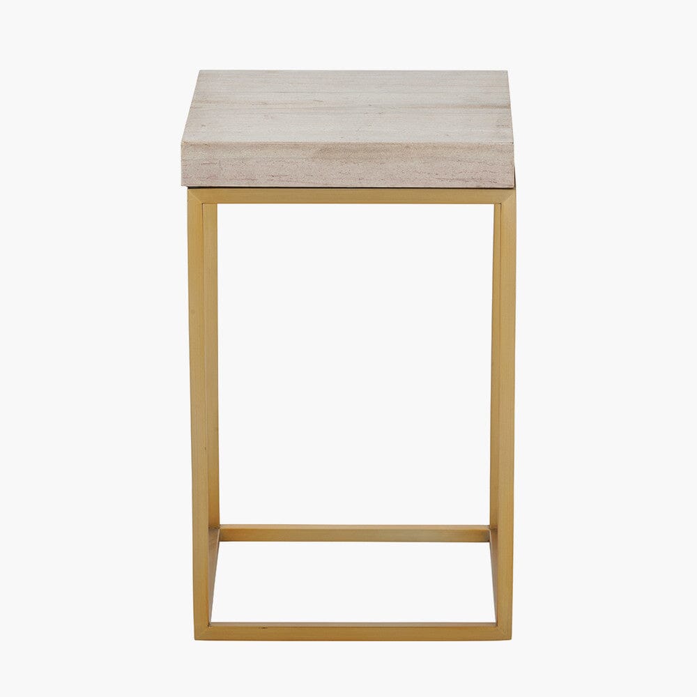 Beigener Granit- & goldener quadratischer Beistelltisch