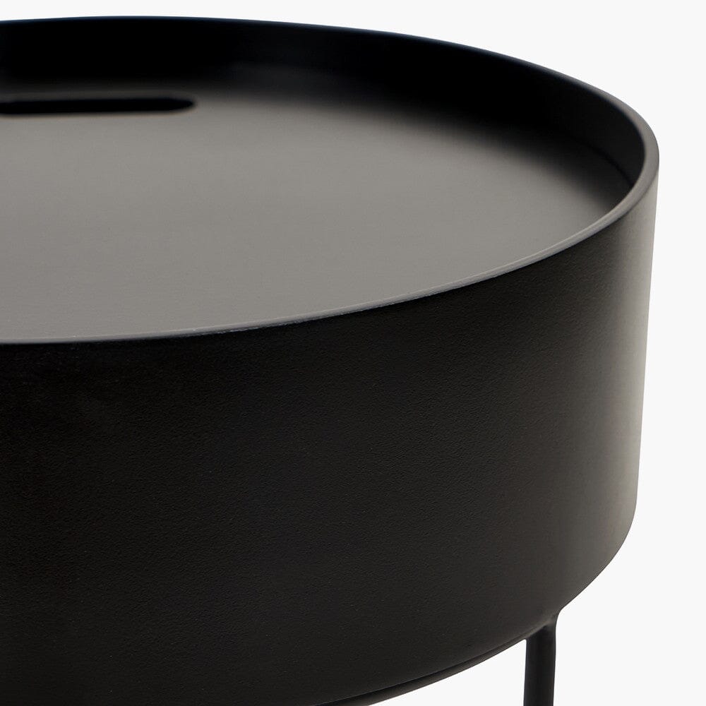 Beistelltisch aus schwarzem Holzfurnier & Metall mit Stauraum