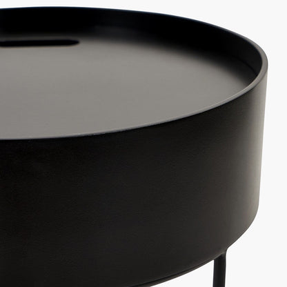 Beistelltisch aus schwarzem Holzfurnier & Metall mit Stauraum