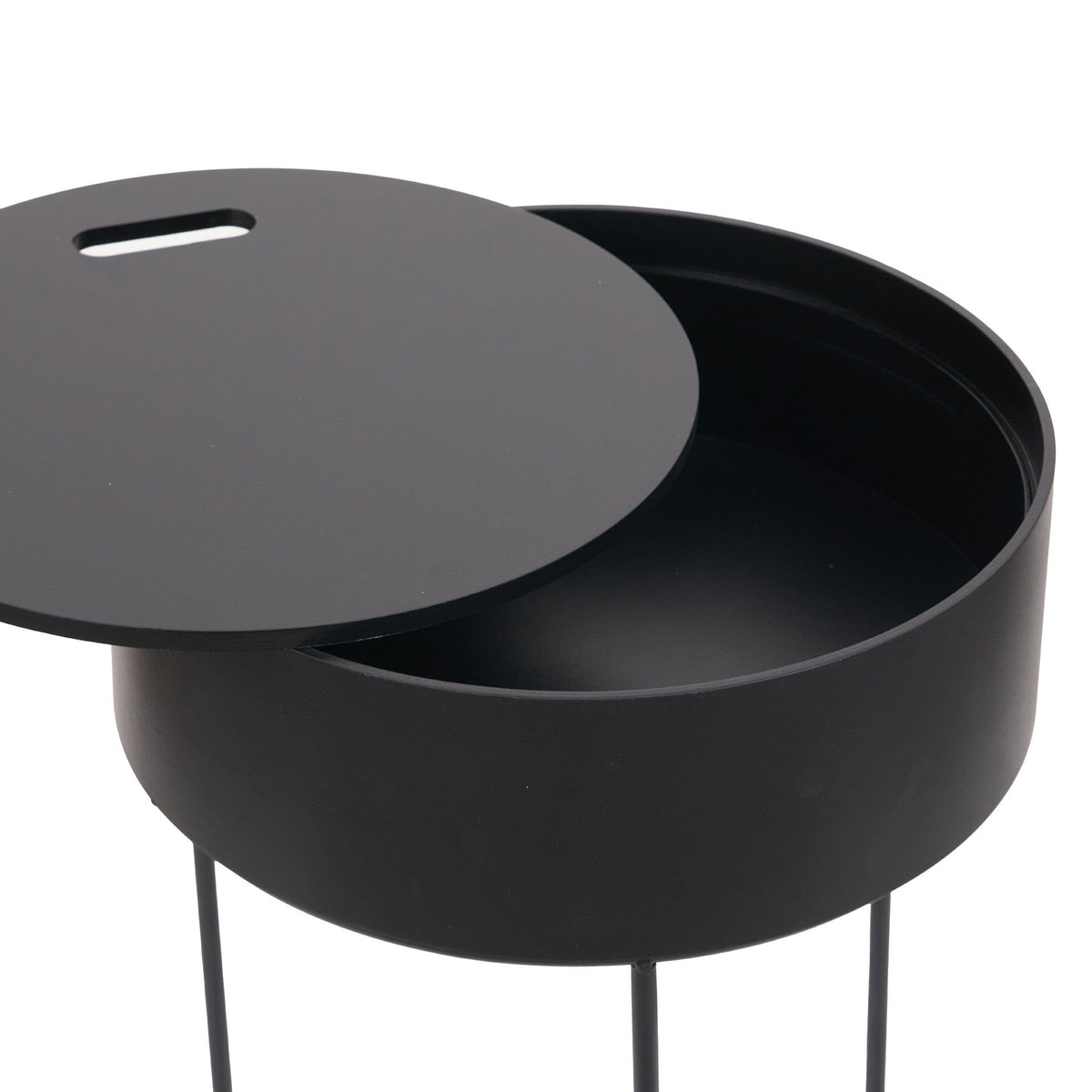 Beistelltisch aus schwarzem Holzfurnier & Metall mit Stauraum