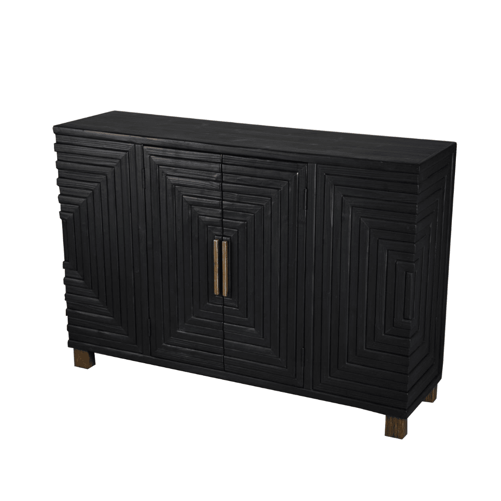 Schwarzes Sideboard mit 2 Türen und goldenen Griffen