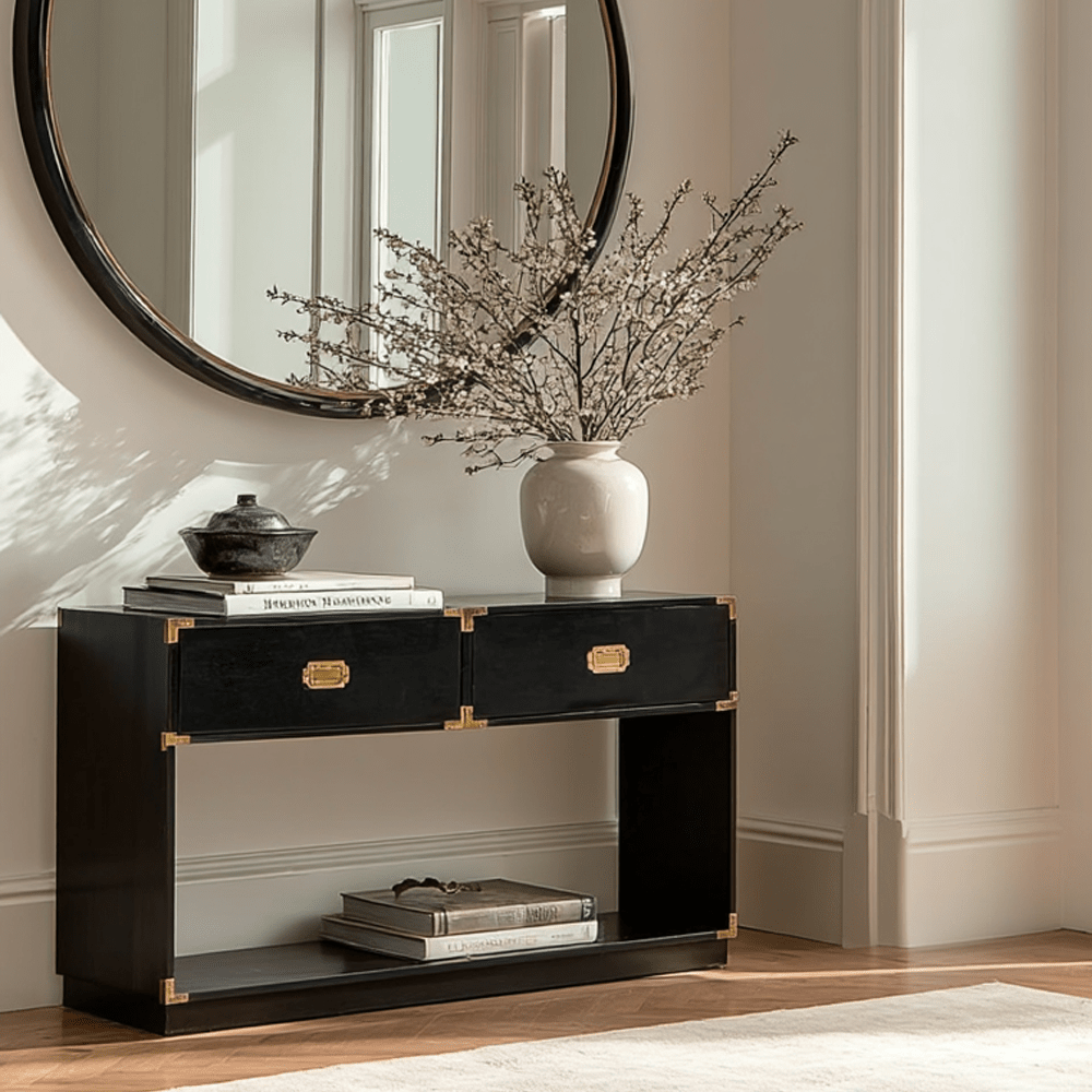 Konsole mit 2 Schubladen in Schwarz & Gold