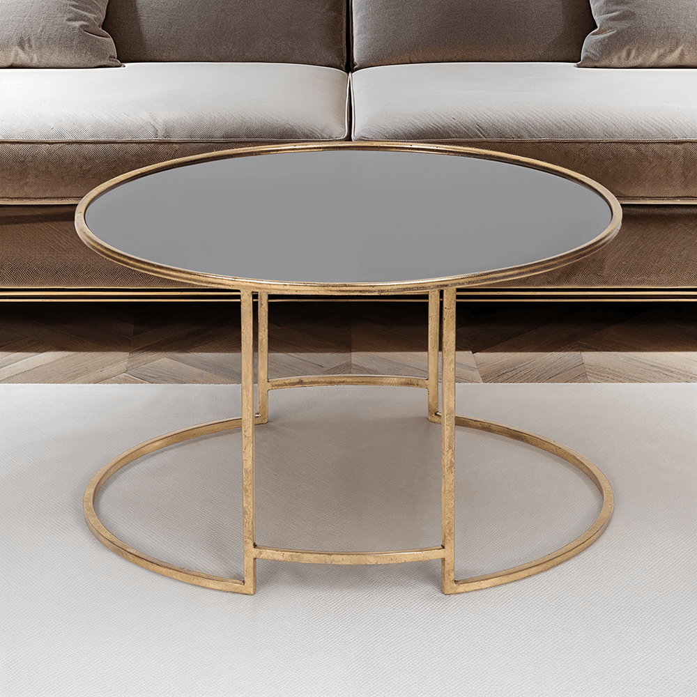 Antiker Couchtisch aus Gold und schwarzem Glas