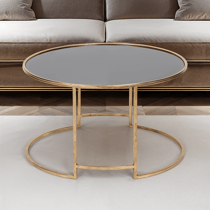 Antiker Couchtisch aus Gold und schwarzem Glas