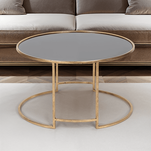 Antiker Couchtisch aus Gold und schwarzem Glas