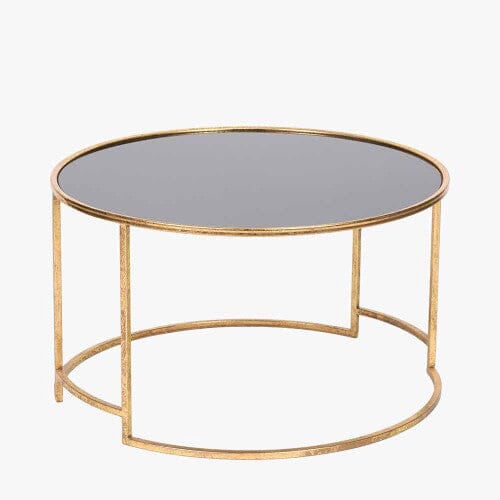 Antiker Couchtisch aus Gold und schwarzem Glas