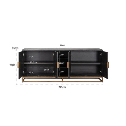 Schwarzes Chevron-Sideboard mit Messinggriffen