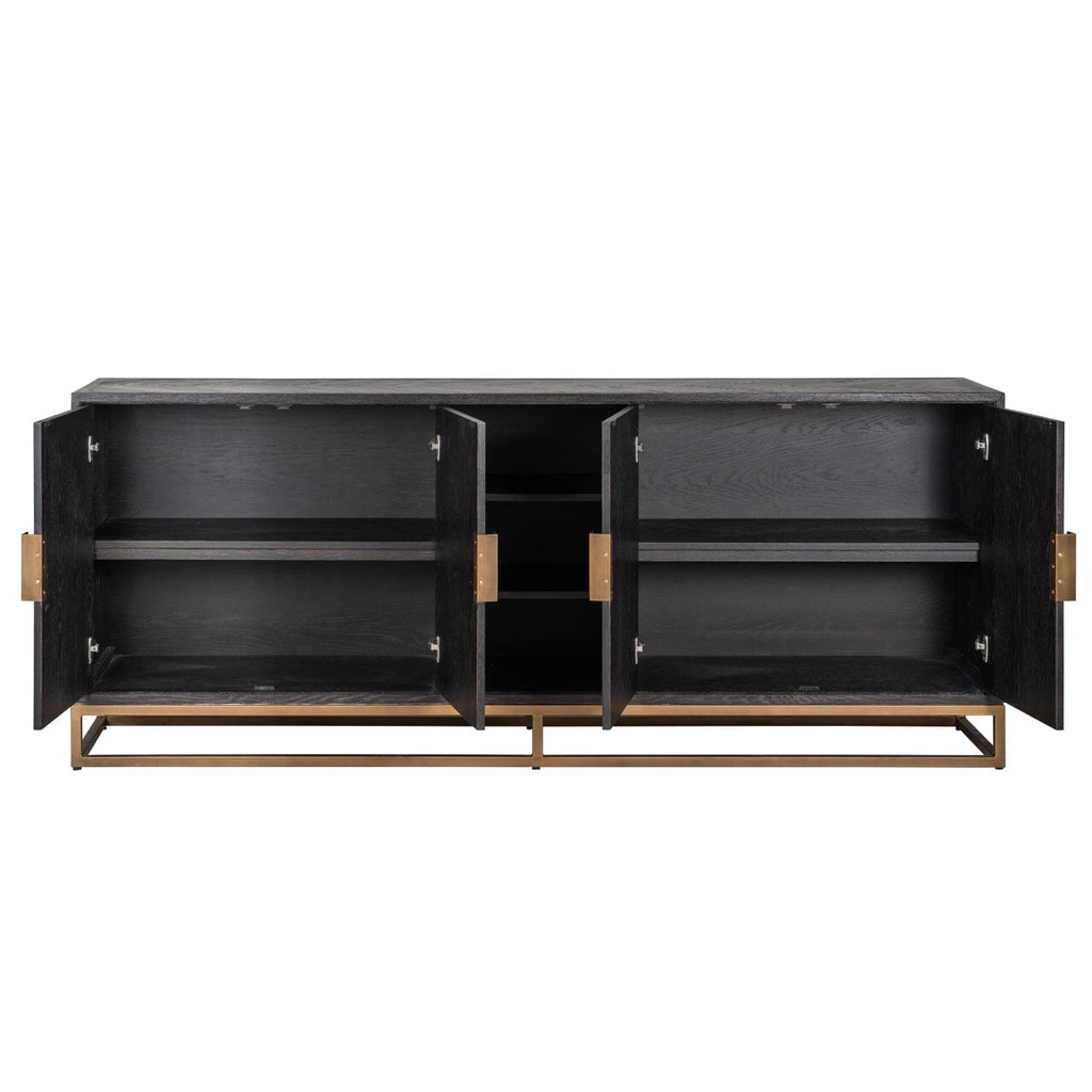 Schwarzes Chevron-Sideboard mit Messinggriffen