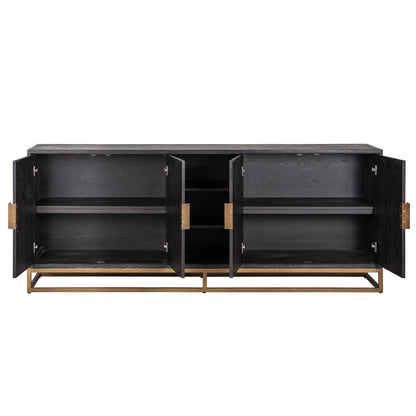 Schwarzes Chevron-Sideboard mit Messinggriffen