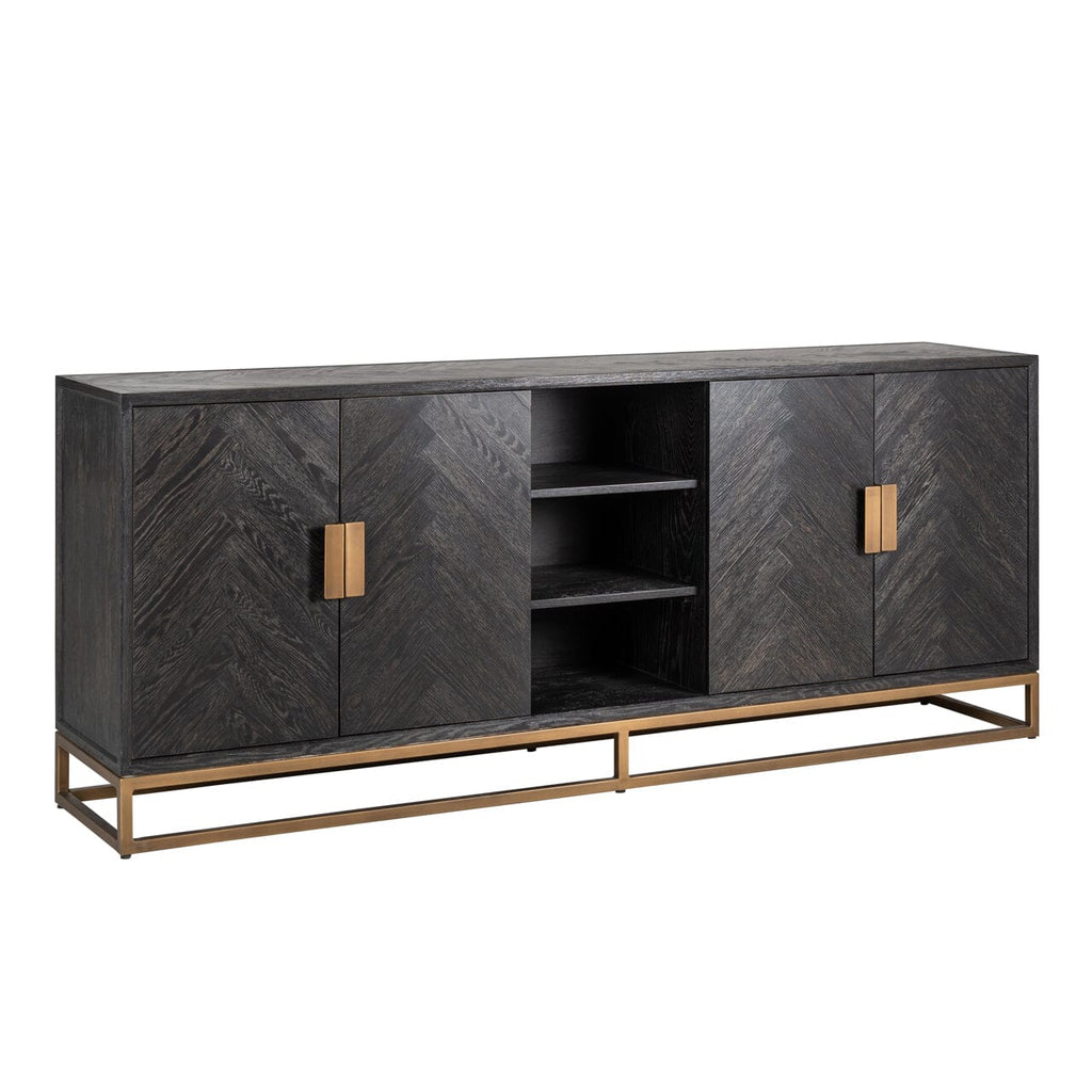 Schwarzes Chevron-Sideboard mit Messinggriffen