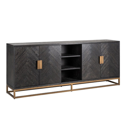 Schwarzes Chevron-Sideboard mit Messinggriffen