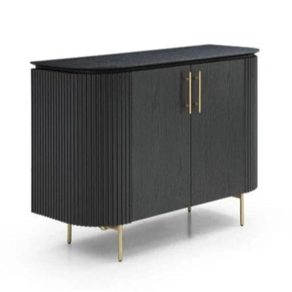 Geripptes, abgerundetes schwarzes Sideboard mit 2 Türen und Goldbeinen