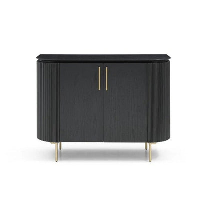 Geripptes, abgerundetes schwarzes Sideboard mit 2 Türen und Goldbeinen