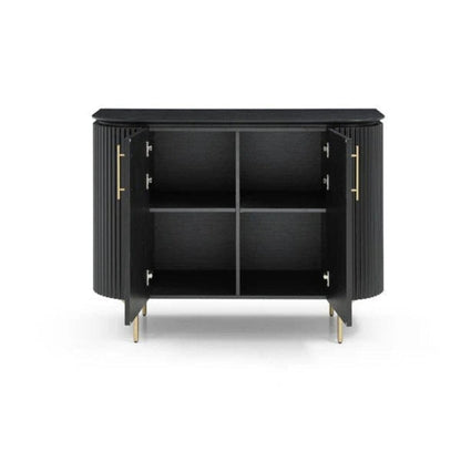 Geripptes, abgerundetes schwarzes Sideboard mit 2 Türen und Goldbeinen