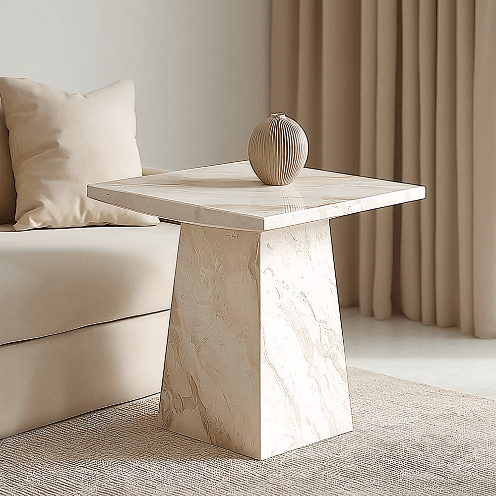 Beistelltisch aus taupe- und cremefarbenem Marmor