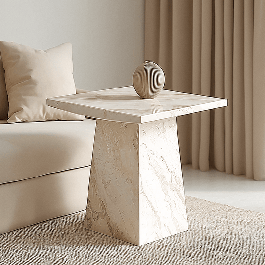 Beistelltisch aus taupe- und cremefarbenem Marmor