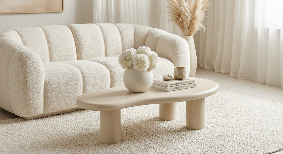 Beiger Pfützen-Couchtisch im abstrakten Design